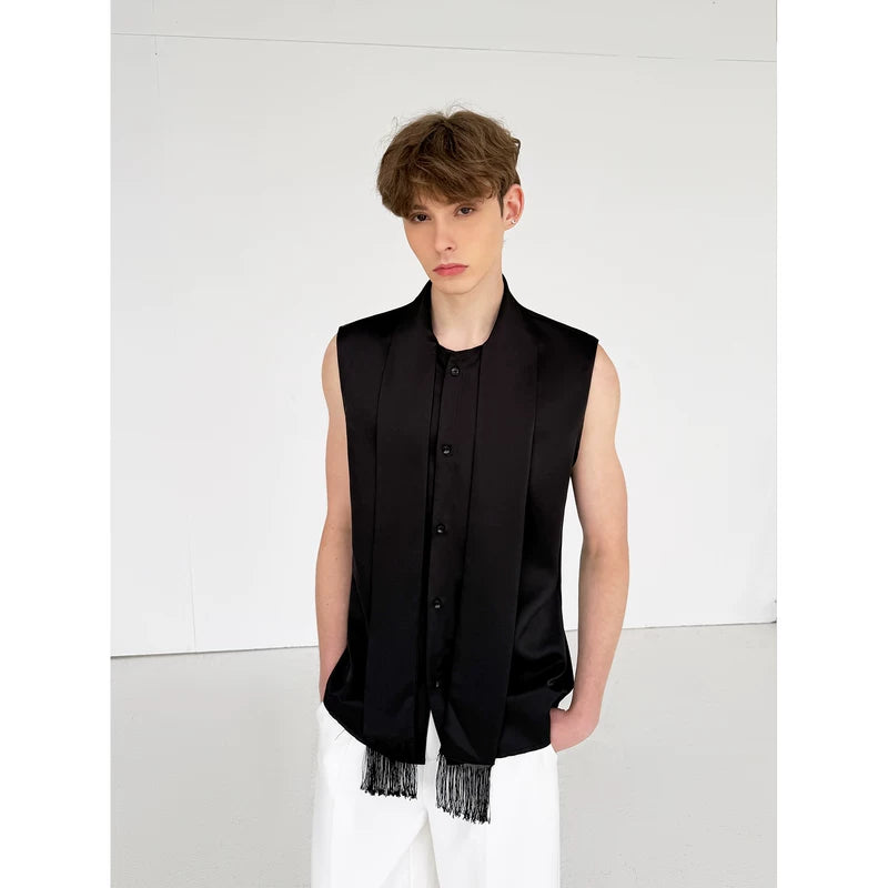 Tassel Trim Satin Sleeveless Vest 5