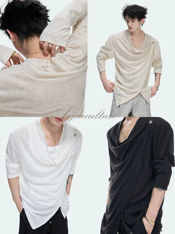 Textured Asymmetric Button Long-Sleeve Shirt 2