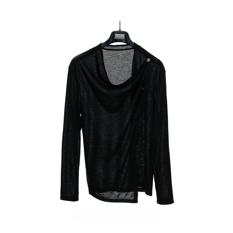 6298450742383,6118558753713,6118558753716,6118558753719, Textured Asymmetric Button Long-Sleeve Shirt