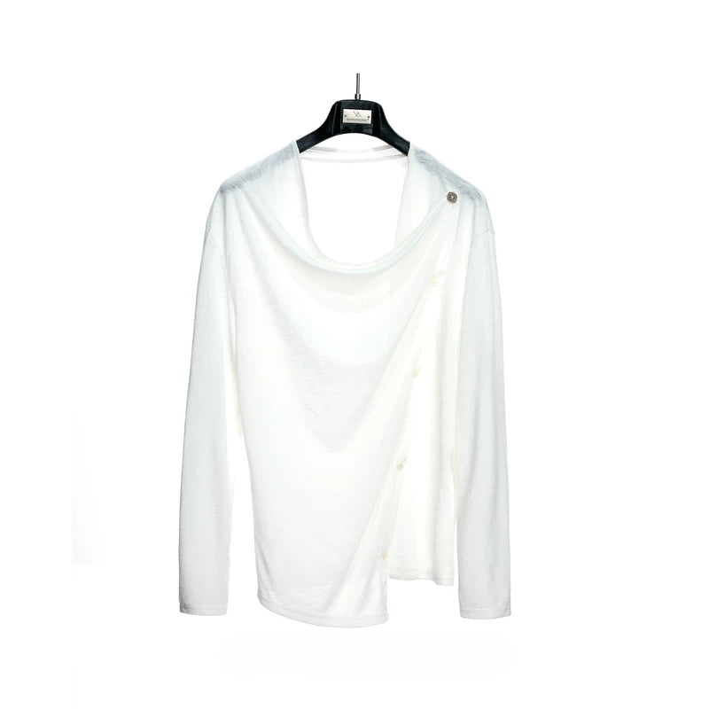 6118558753714,6118558753717,6118558753720, Textured Asymmetric Button Long-Sleeve Shirt