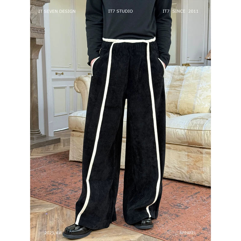 Textured Chenille Wide-Leg Stripe Pants 1