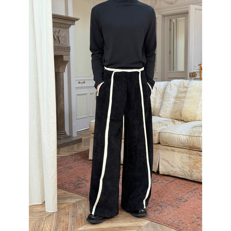 Textured Chenille Wide-Leg Stripe Pants 5