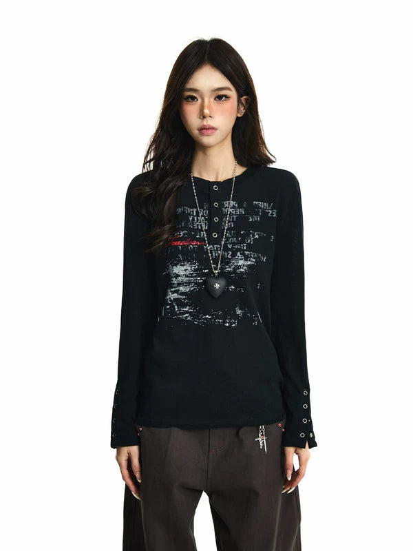 Textured Graphic Henley Long Sleeve T-Shirt 3