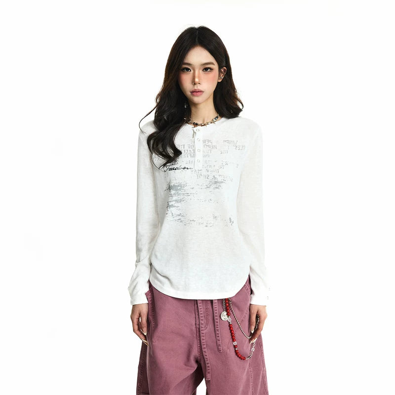 6037440208375,6037440208376,6037440208377, Textured Graphic Henley Long Sleeve T-Shirt