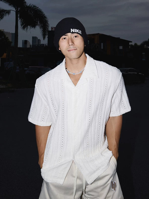 Textured Hollow-Out Short Sleeve Shirt 1