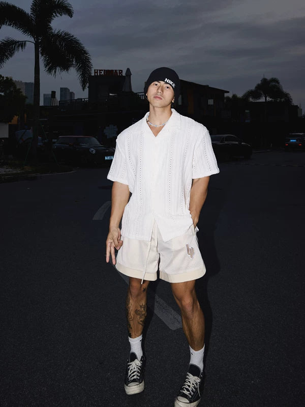 Textured Hollow-Out Short Sleeve Shirt 2