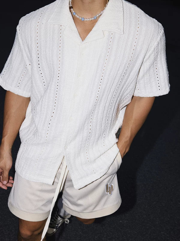 Textured Hollow-Out Short Sleeve Shirt 3