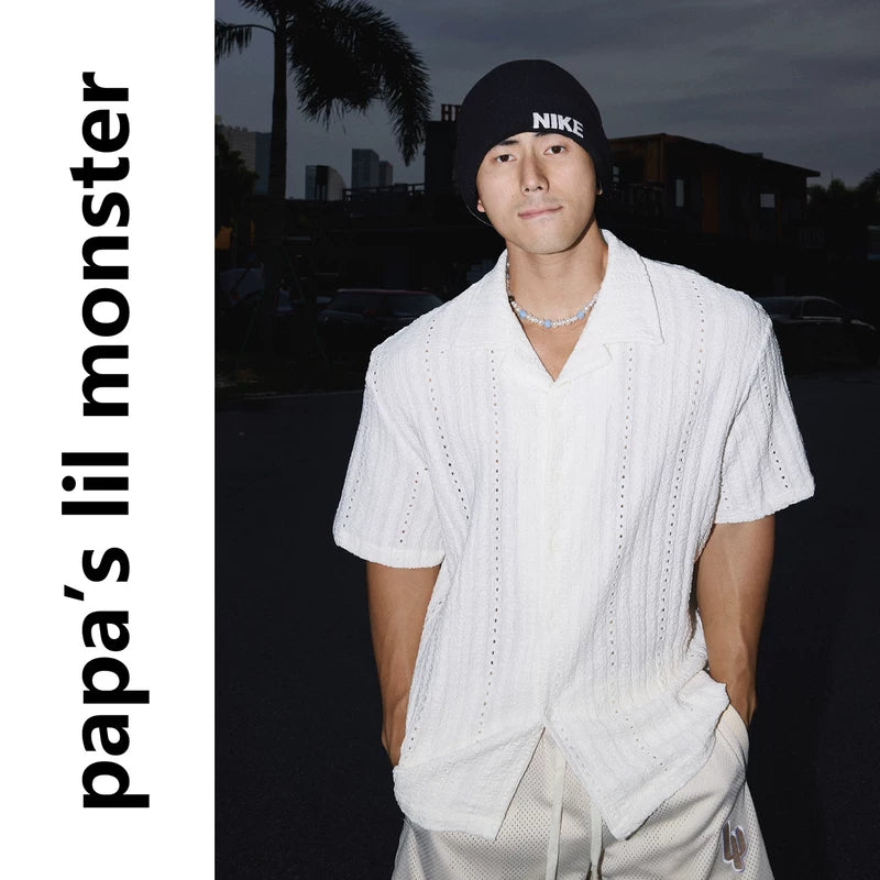 6233675378056,6233675378057,6233675378058,6233675378059, Textured Hollow-Out Short Sleeve Shirt