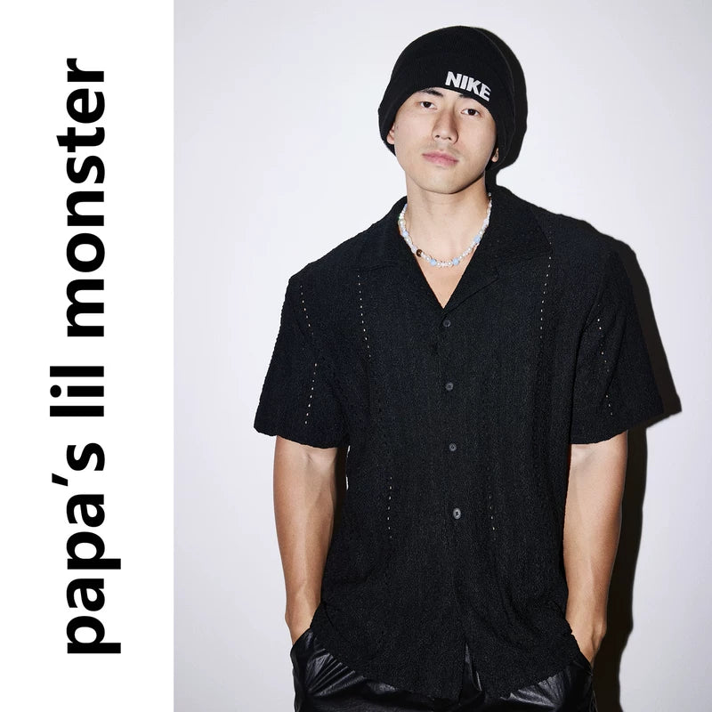 6086765829506,6086765829508,6086765829510,6086765829512, Textured Hollow-Out Short Sleeve Shirt