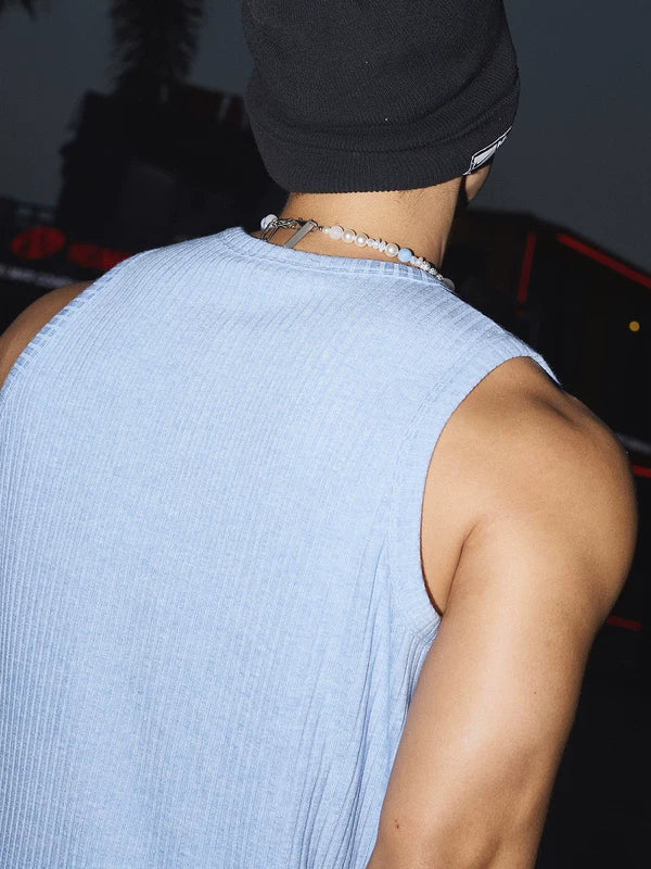 Textured Knit Henley Sleeveless Vest 4