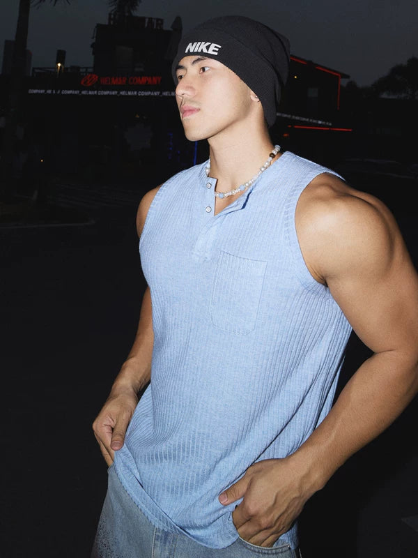 Textured Knit Henley Sleeveless Vest 5