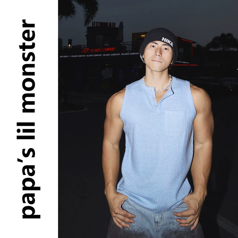 6054589780115,6054589780116,6054589780117,6054589780118, Textured Knit Henley Sleeveless Vest