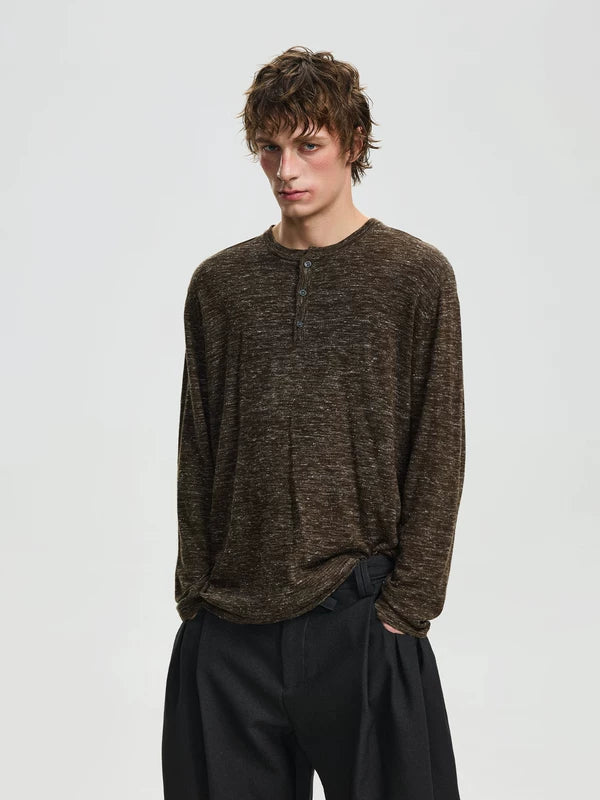 Textured Linen Blend Henley Knit Sweater 4