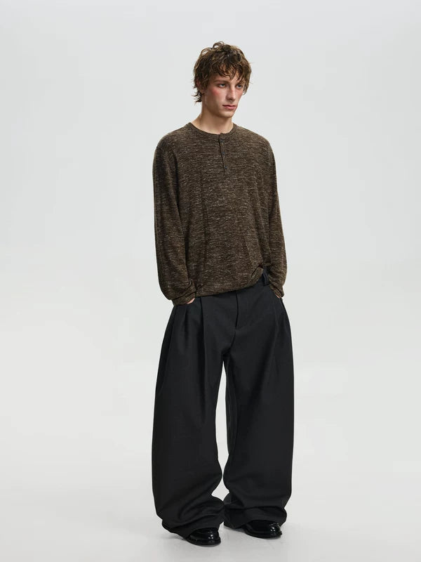 Textured Linen Blend Henley Knit Sweater 5