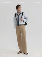 Textured Loose Straight Leg Pants 1