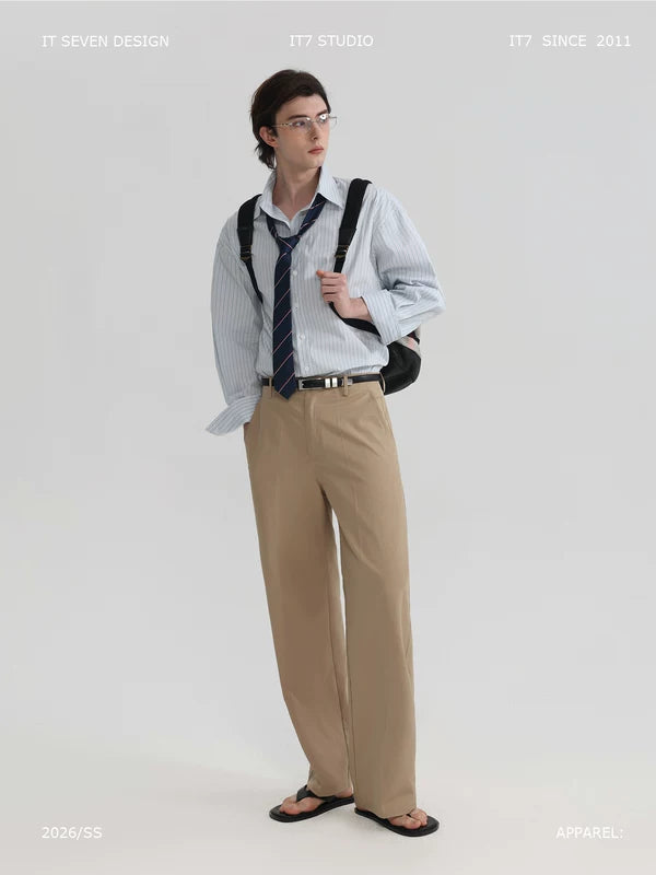 Textured Loose Straight Leg Pants 1