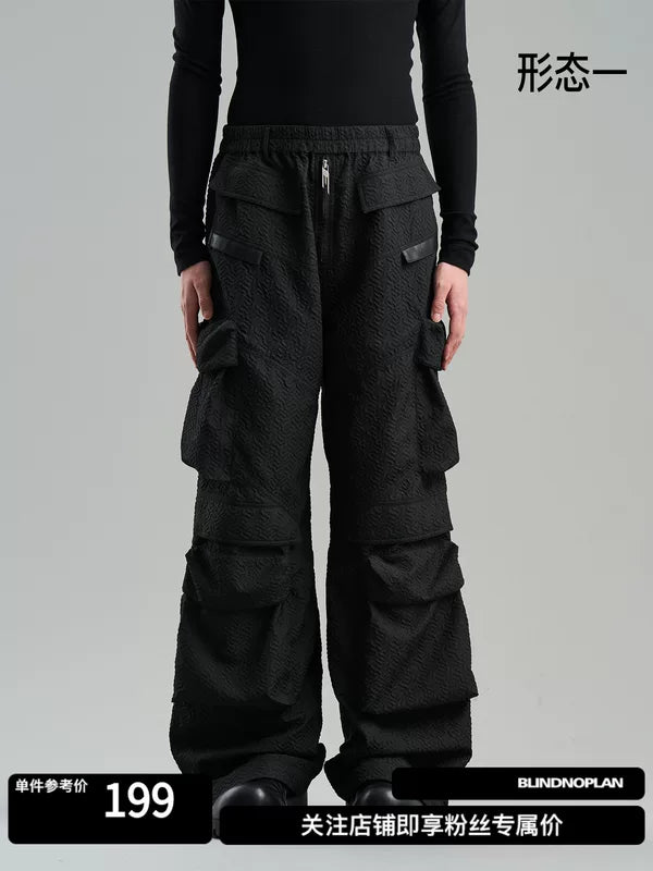 Textured Oversized Cargo Pants with Pockets 1