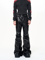Textured PU Leather Flared Pants 2