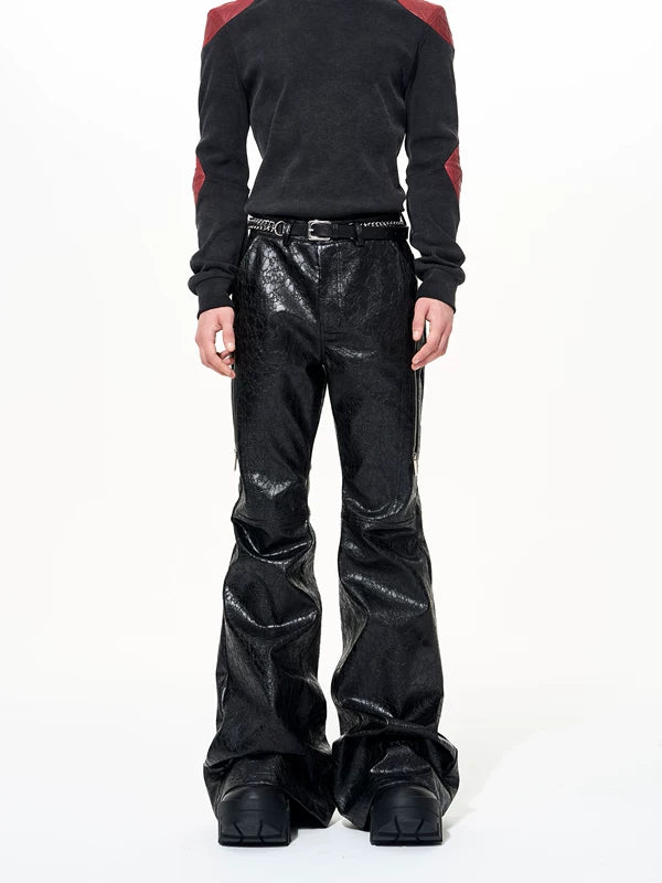Textured PU Leather Flared Pants 2