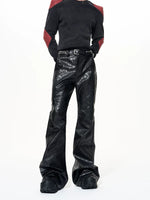 Textured PU Leather Flared Pants 3