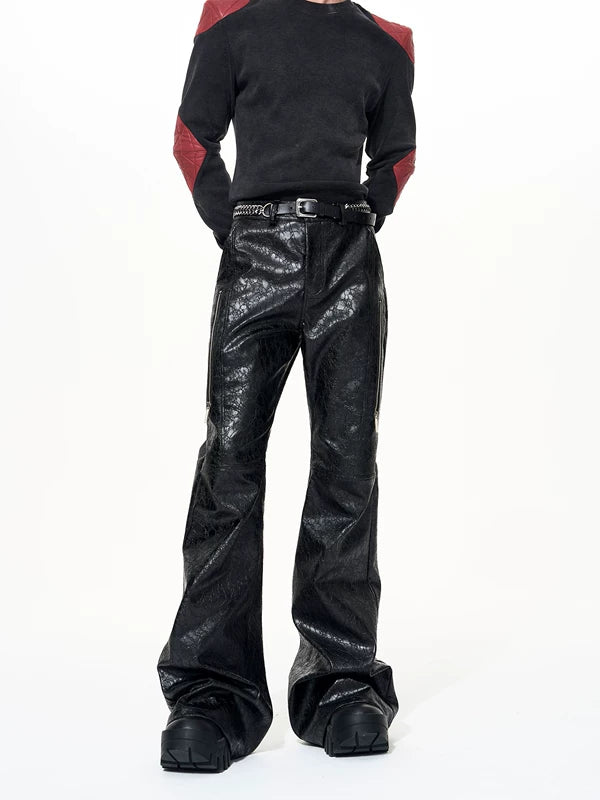 Textured PU Leather Flared Pants 3