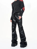 Textured PU Leather Flared Pants 4