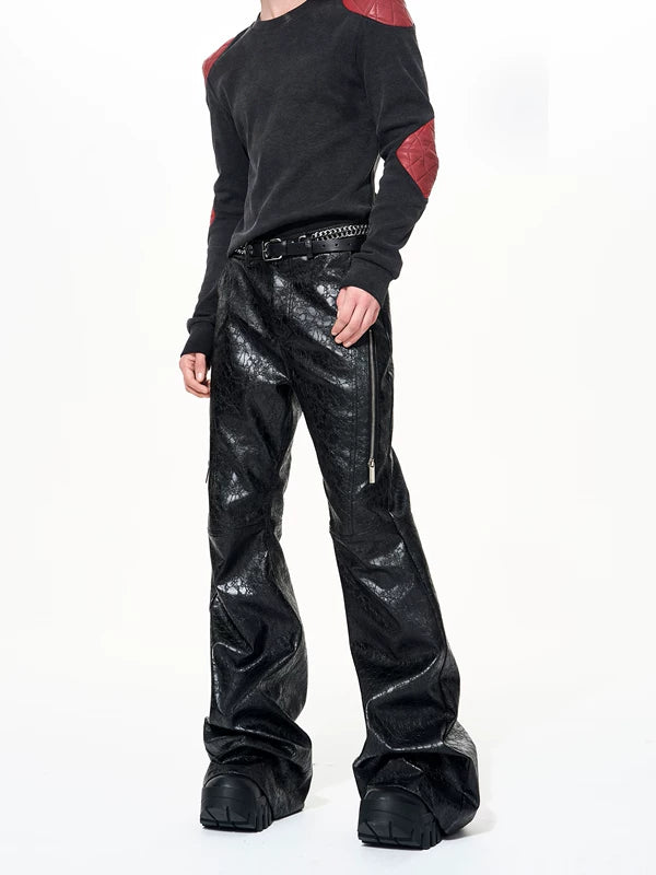 Textured PU Leather Flared Pants 4