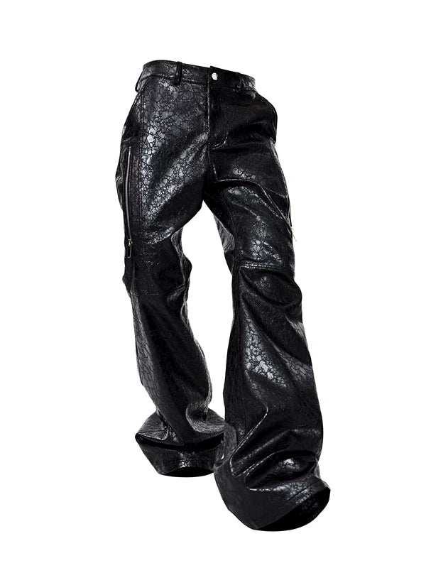 Textured PU Leather Flared Pants 5