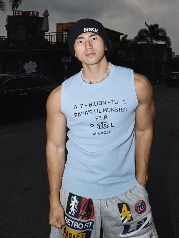 Textured Slogan Graphic Sleeveless Vest 1