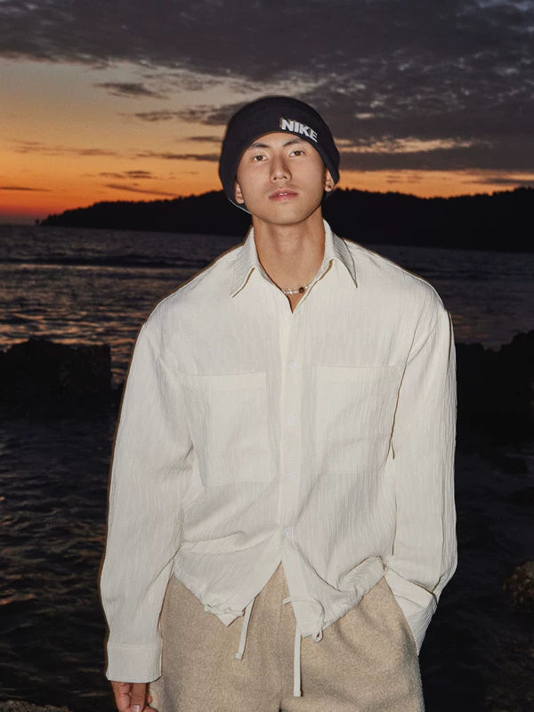 Textured Tie-Waist Long-Sleeve Shirt 1