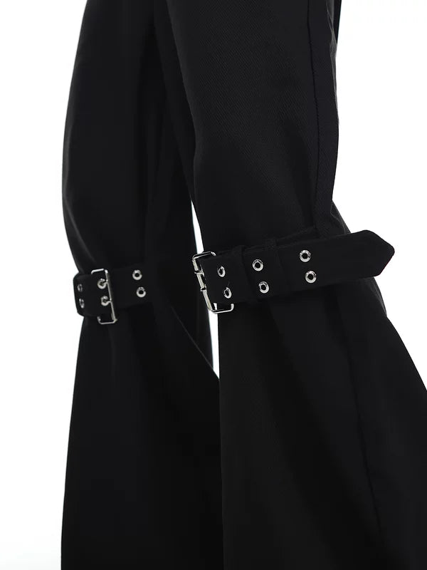 Textured Twill Flared Buckle Strap Pants 2