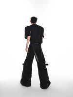 Textured Twill Flared Buckle Strap Pants 3