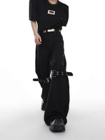 Textured Twill Flared Buckle Strap Pants 4