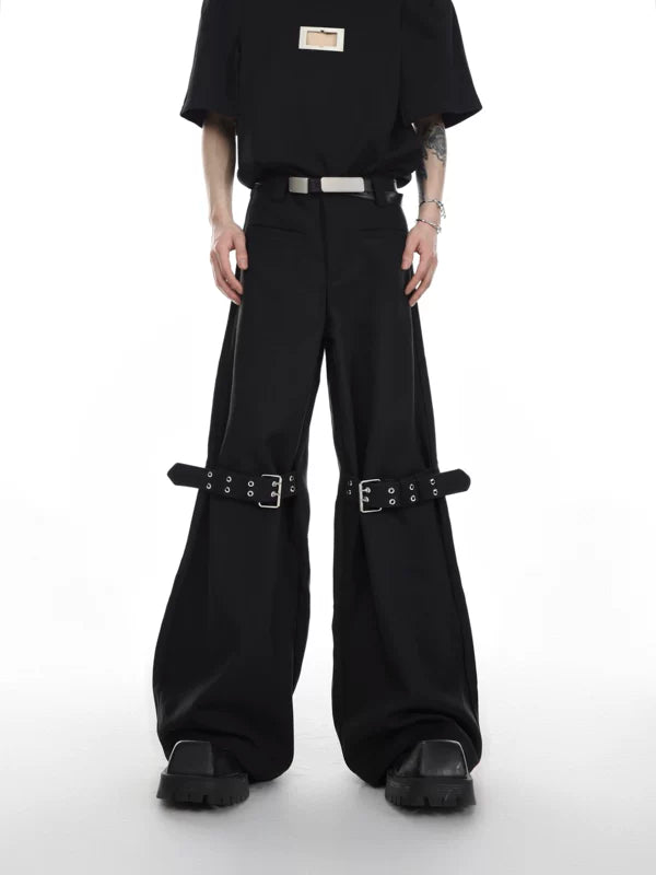 5016994532989,5016994532990,5016994532991,5016994532992, Textured Twill Flared Buckle Strap Pants