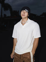Textured Vertical Stripe Short-Sleeve Polo Shirt 1