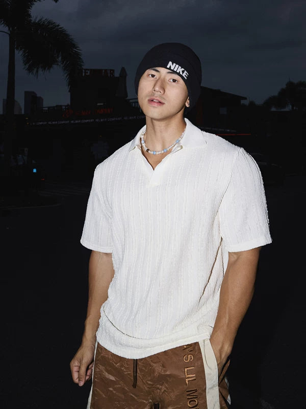Textured Vertical Stripe Short-Sleeve Polo Shirt 1