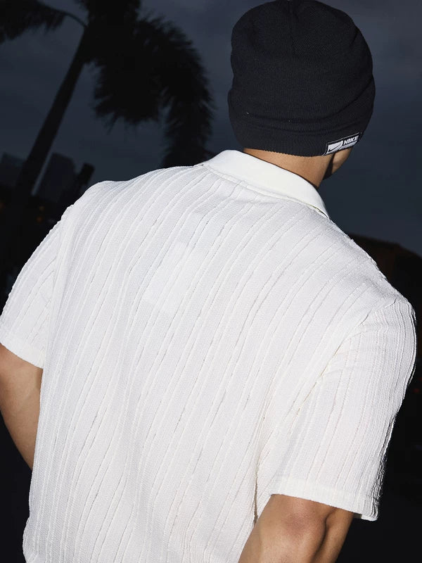 Textured Vertical Stripe Short-Sleeve Polo Shirt 4