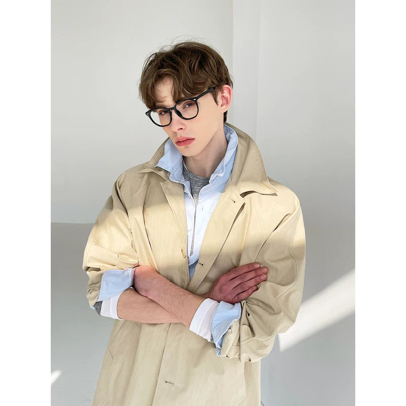Thin Mid-Length Trench Coat with Wire Collar 4