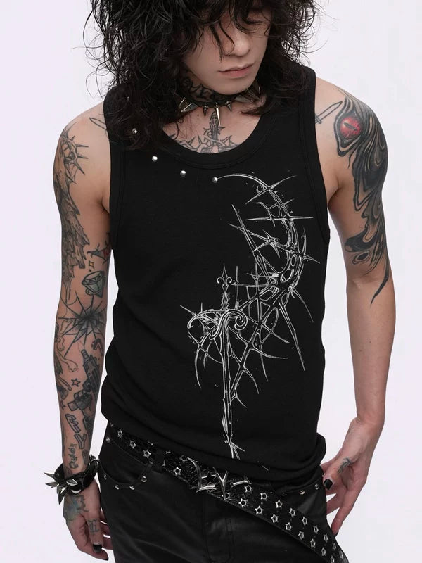 Thorn Cross Studded Graphic Tank Vest 2