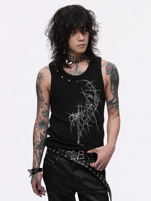 Thorn Cross Studded Graphic Tank Vest 3