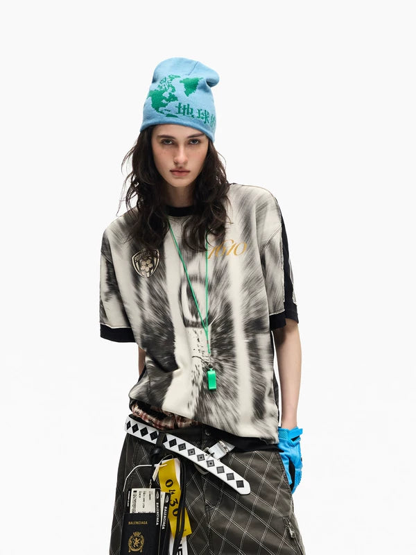Tie-Dye Faux Layered Badge Print T-Shirt 1