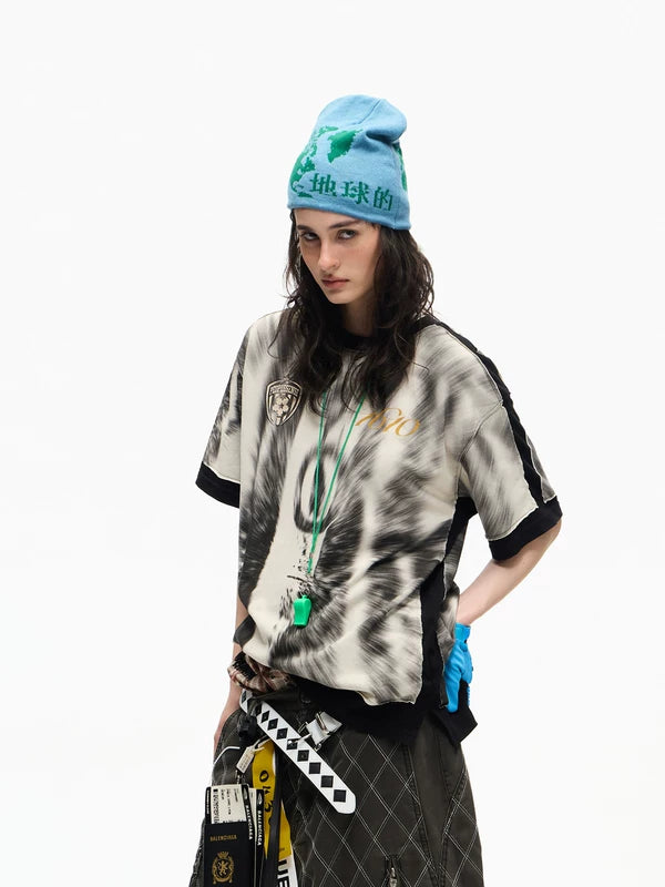 Tie-Dye Faux Layered Badge Print T-Shirt 2