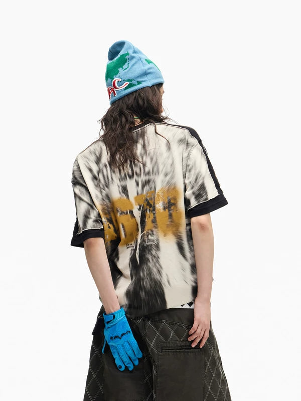 Tie-Dye Faux Layered Badge Print T-Shirt 4