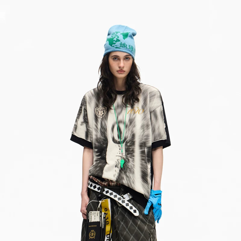 6048302897006,6048302897007,6048302897008, Tie-Dye Faux Layered Badge Print T-Shirt