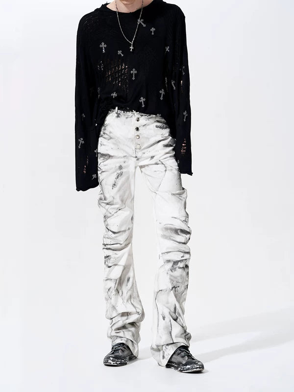 Tie-Dye Pleated Stacked Slim Fit Pants 2