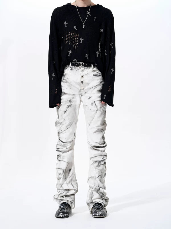 Tie-Dye Pleated Stacked Slim Fit Pants 3