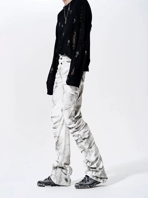 Tie-Dye Pleated Stacked Slim Fit Pants 4