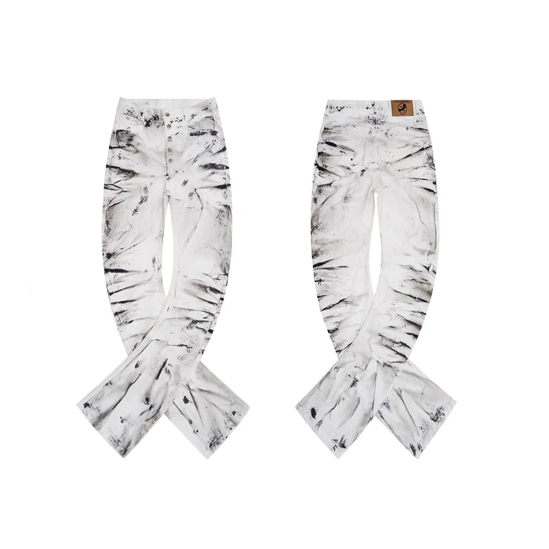 6192164799440,6192164799441,6192164799442,6192164799443, Tie-Dye Pleated Stacked Slim Fit Pants
