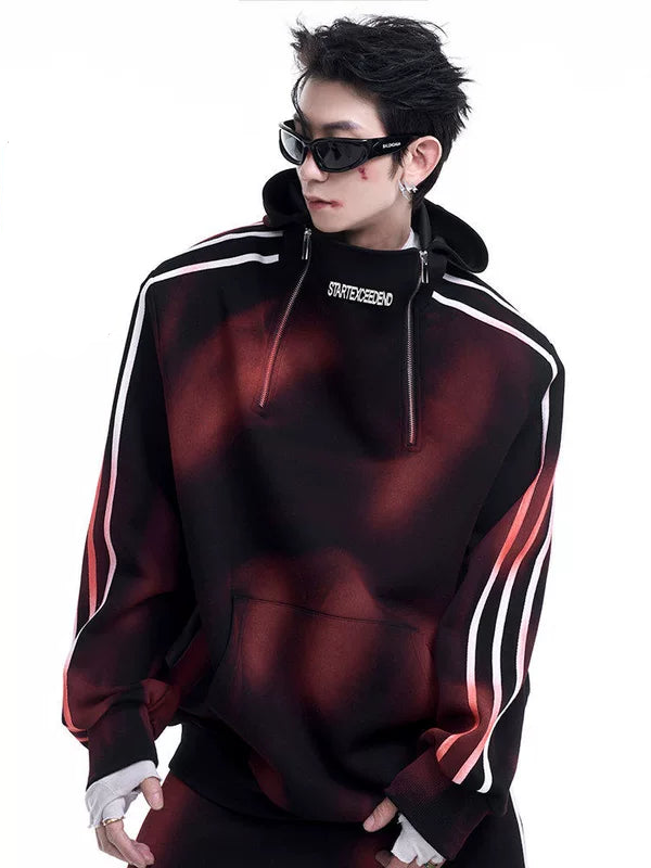 Tie-Dye Striped Hooded Sweatshirt