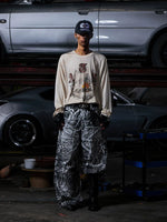 Tiger Print Wide-Leg Distressed Jeans Pants 5